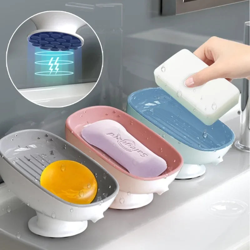 Self-Draining Soap Dish Holder with Suction Cup | Bathroom