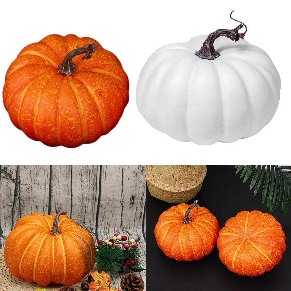 Artificial Decorative Pumpkins 17cm – Orange & White Fall Decor
