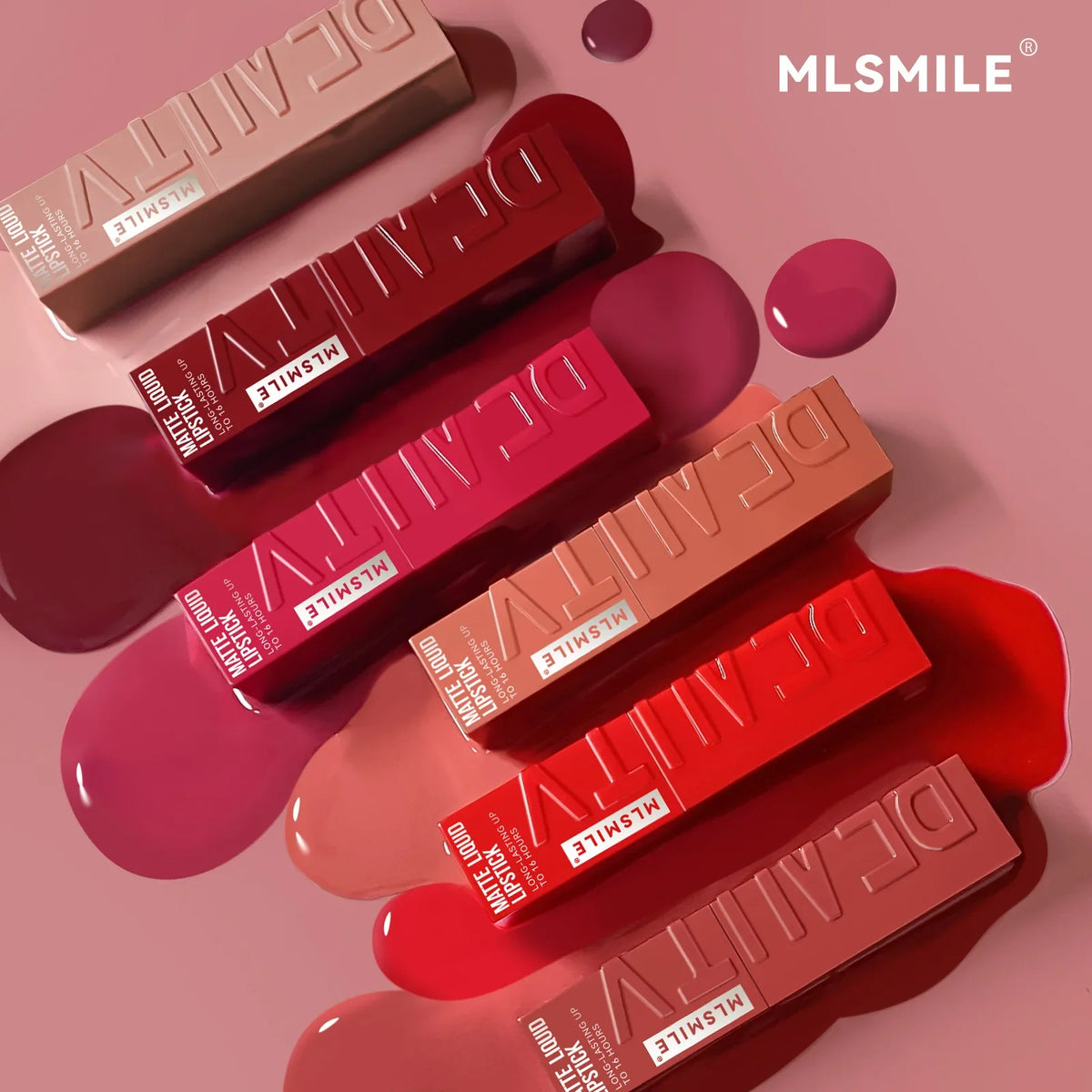 MLSMILE 6-Color Liquid Matte Lipstick – Velvet Satin Gloss