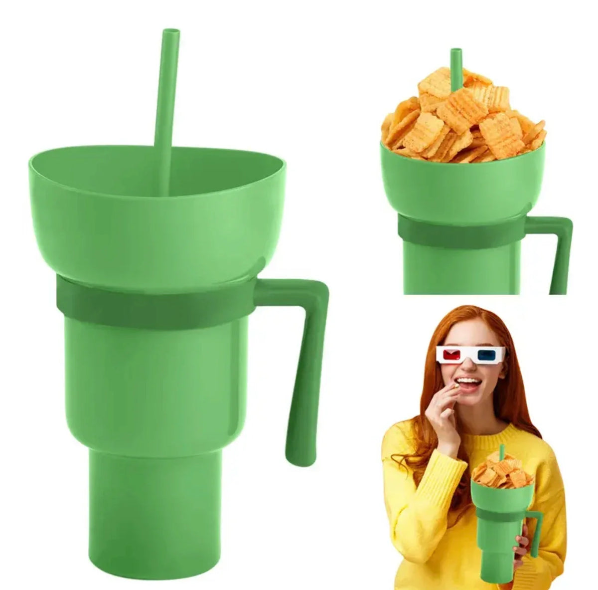 2-in-1 Popcorn Snack & Drink Cup with Handle | KEMORELA