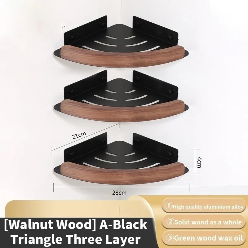 Wood Corner Wall Shelf – Bathroom Organizer Rack | Triangular