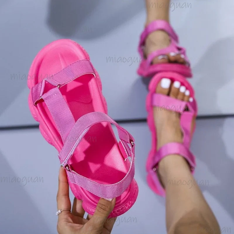 Women's Colorful Platform Roman Sandals | Velcro Beach Flats