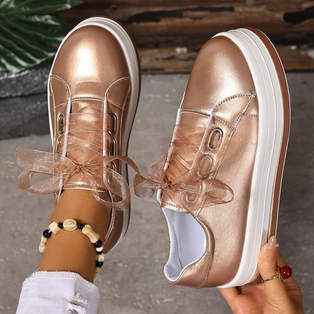 Women's Platform Sneakers – Lace-Up Casual Vulcanized Shoes