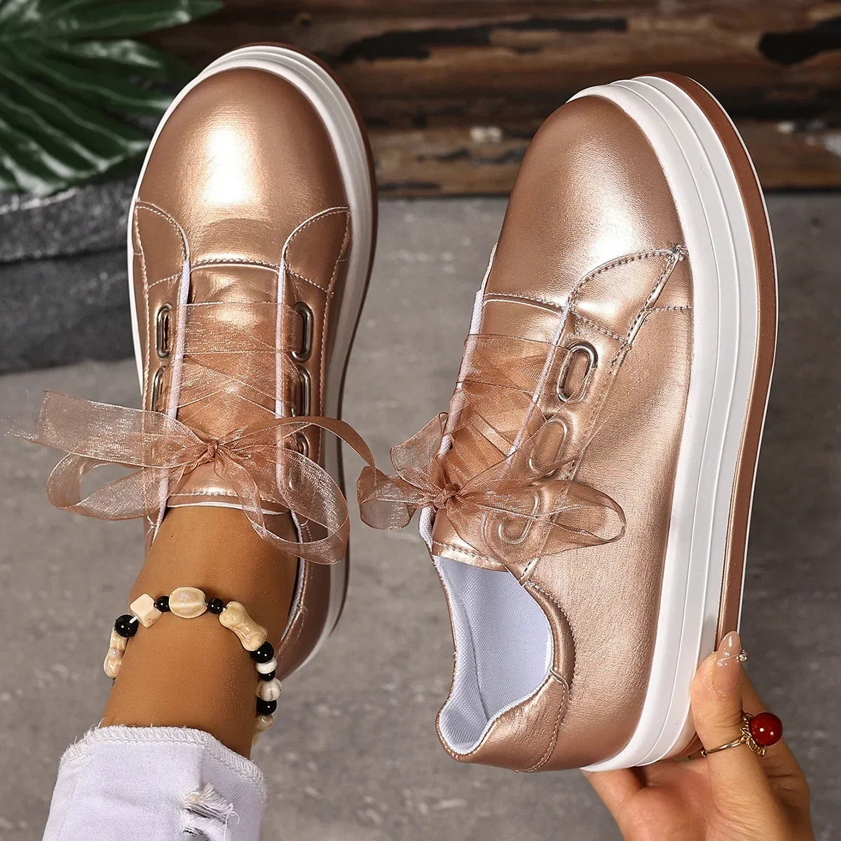 Women's Platform Sneakers – Lace-Up Casual Vulcanized Shoes