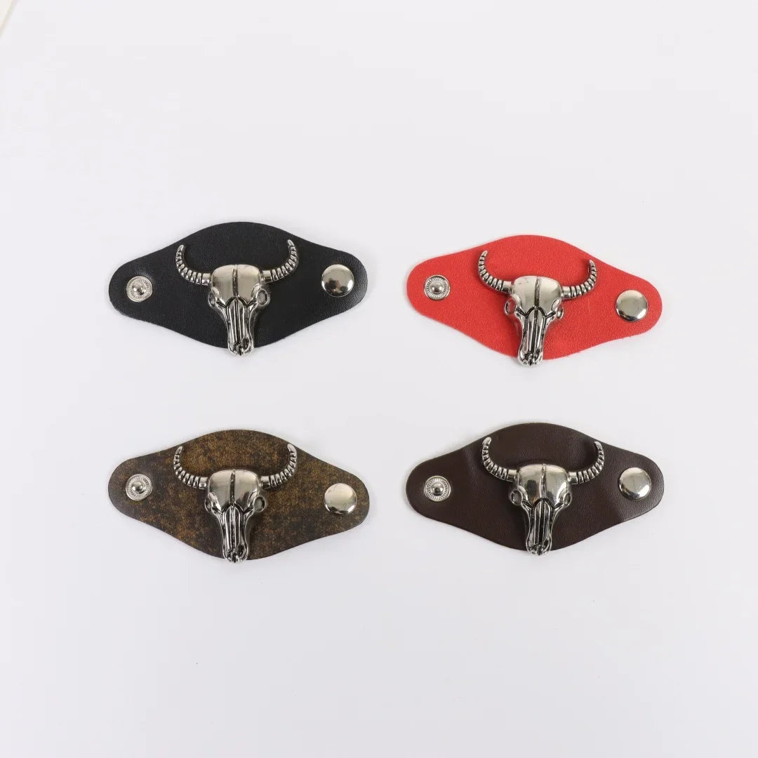 Western Cow Head Square Scarf Buckle Retro Metal Denim Clip Unisex PU