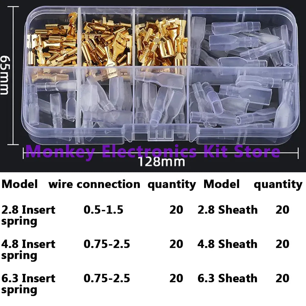 120PCS Crimp Terminal Kit – Gold & Silver Male Female Connectors