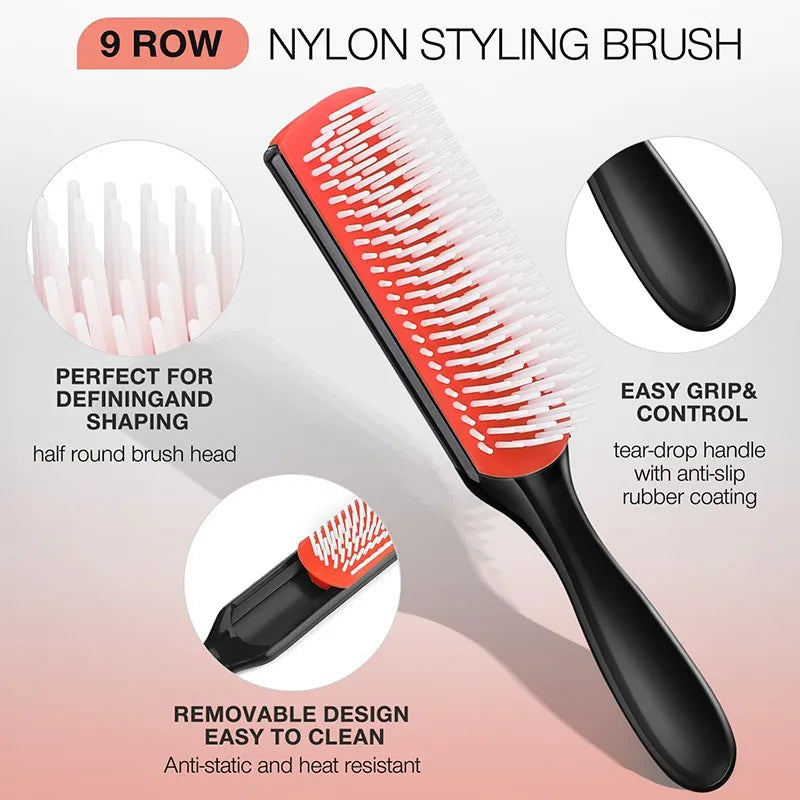 9-Row Detangling Hair Brush & Scalp Massager | Curly & Straight