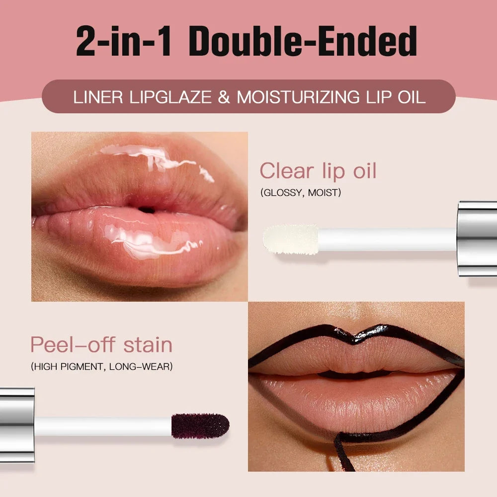 Waterproof Peel Off Lip Liner Gloss Double Head Matte Nourishing