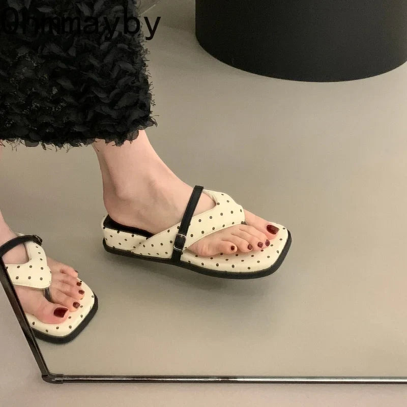 Women's Polka Dot Wedge Slippers – Thick Sole Clip Toe Slides