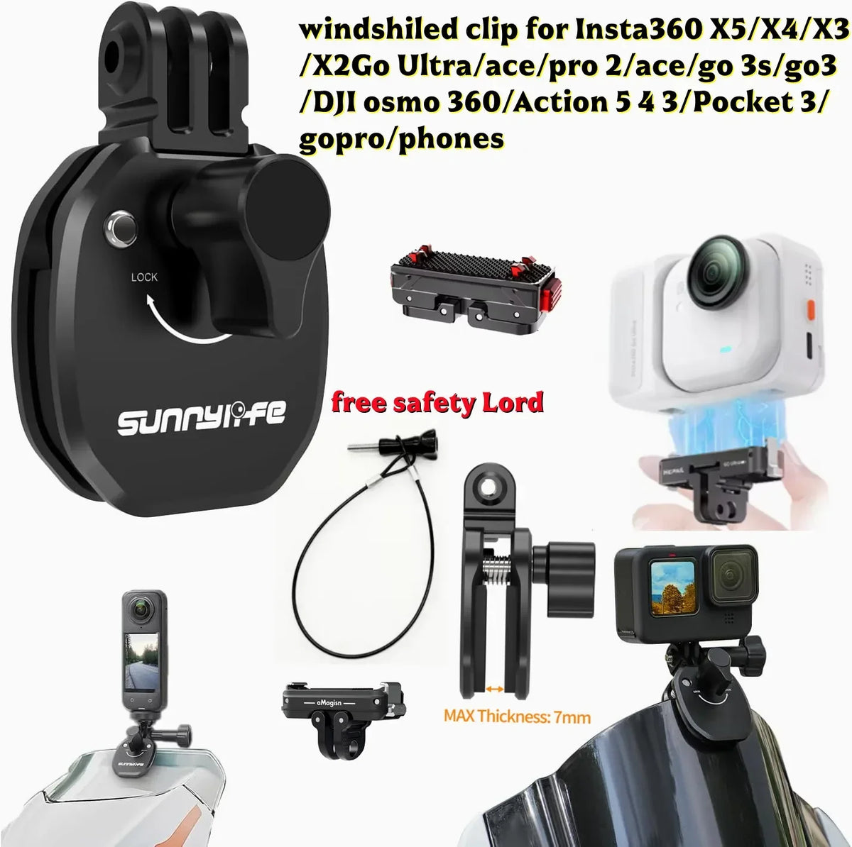 Motorcycle Windshield Mount Clamp for GoPro, DJI & Insta360