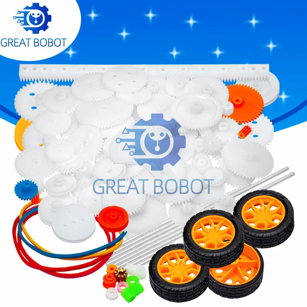 82PCS Toy Car Gear Kit – Motors, Gears, Axles & Belt Sleeves