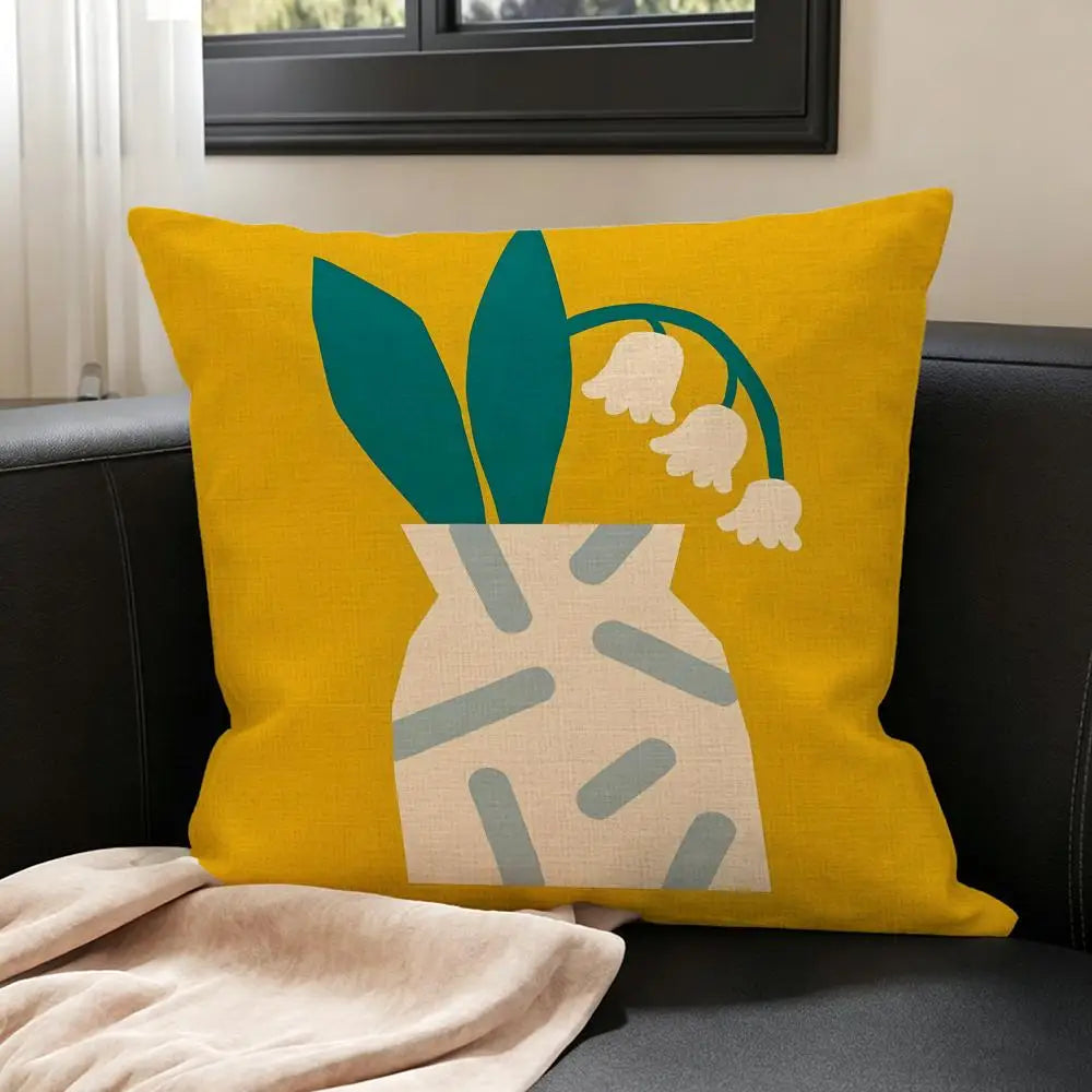 Natural Linen Cushion Cover – Printed Pillow for Sofa & Bed