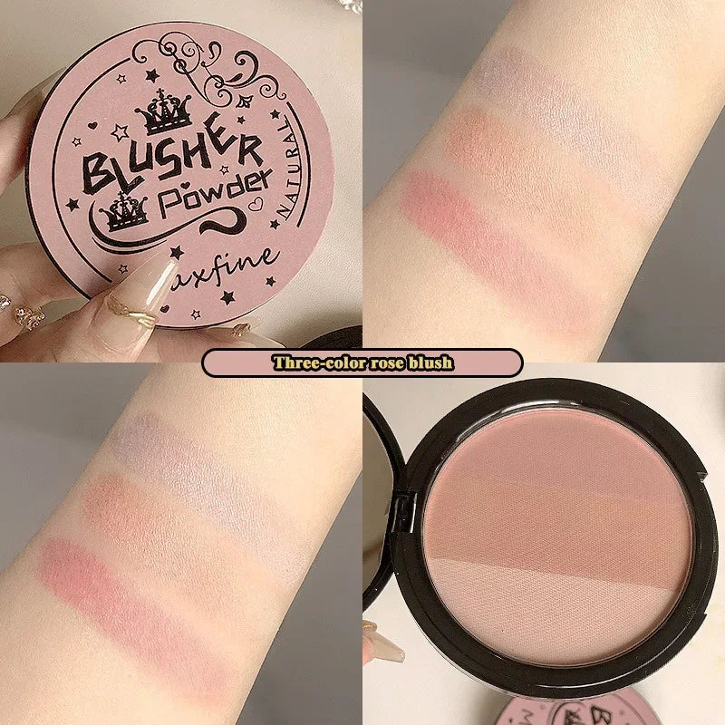 3 in1 Three Colors Powder Tray Blush Contouring Waterproof Long