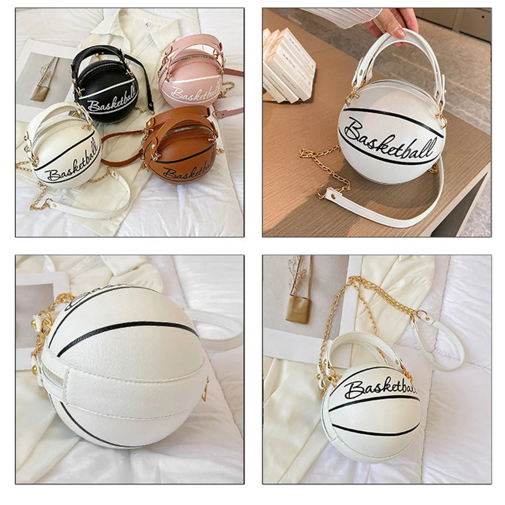 Novelty Basketball Purse – PU Leather Round Shoulder Bag Women