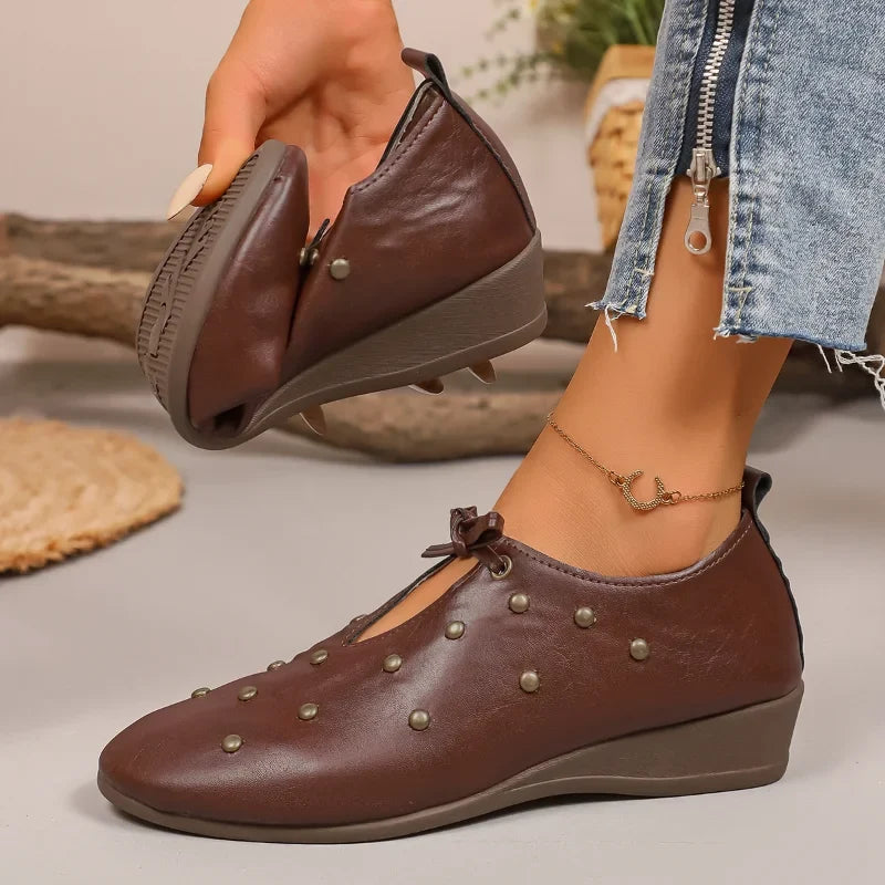 Women's Lace-Up Mary Jane Ballet Flats – French Style Leather