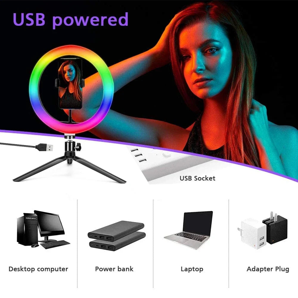 VeFly 10" RGB Ring Light with Remote & Tripod | YouTube & Photo