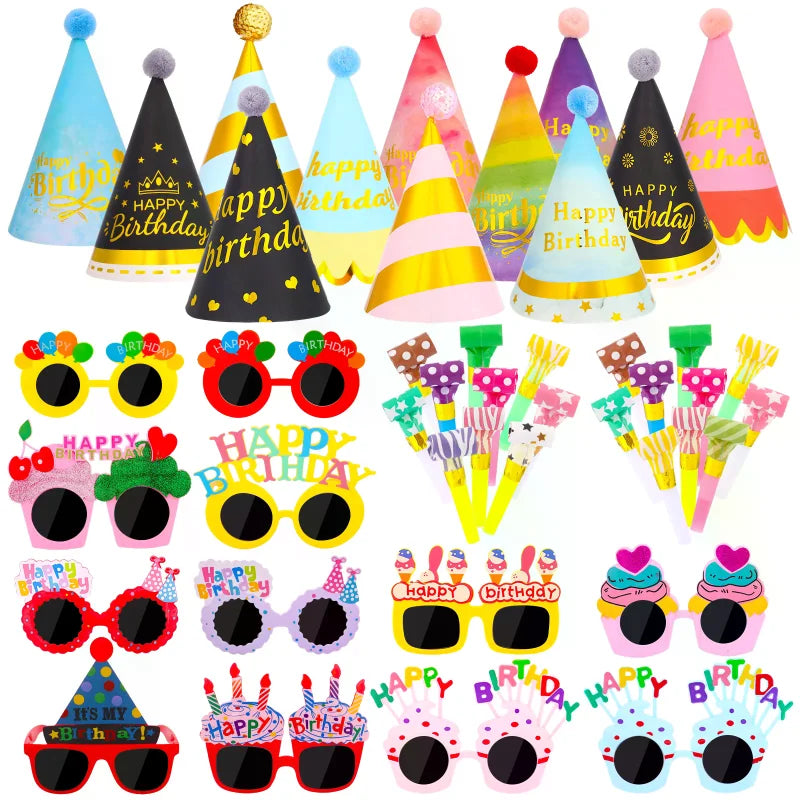 Birthday Party Hat & Novelty Glasses Set – 48-Piece Photo Props