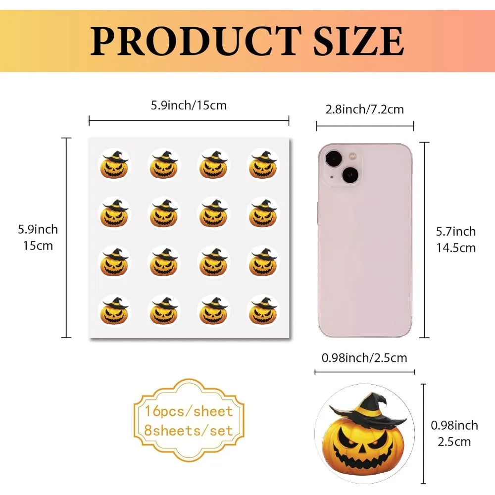 128-Pc Halloween Pumpkin Round Stickers – Waterproof Decals