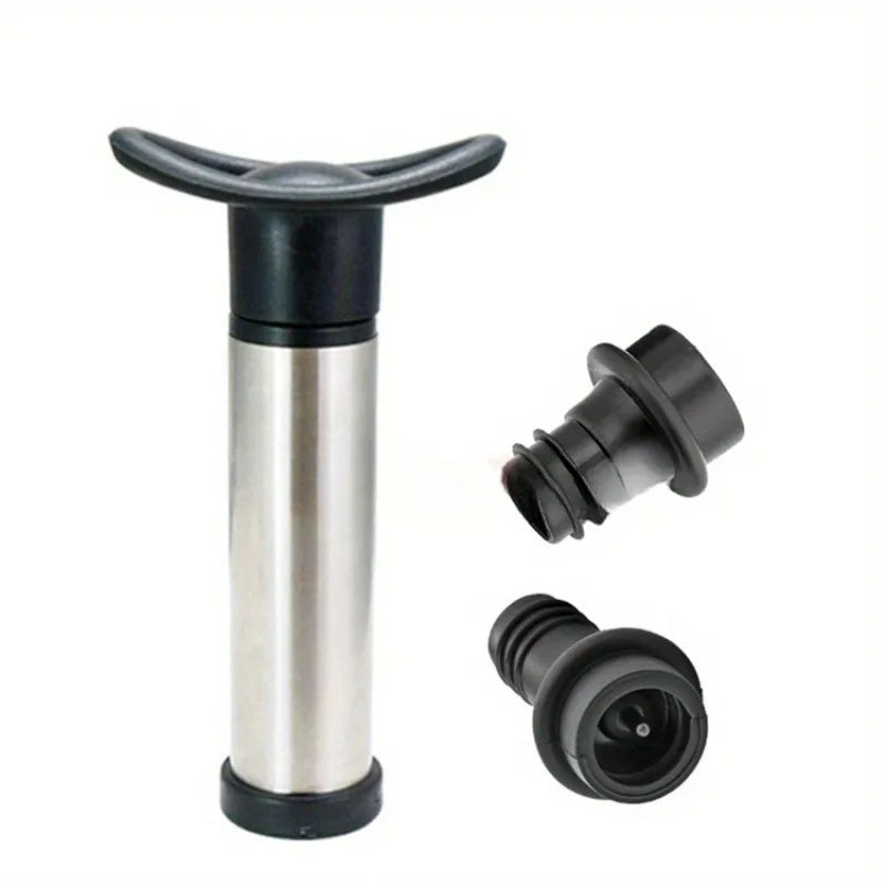 Stainless Steel Red Wine Vacuum Pump Black Plastic Silicone Plug