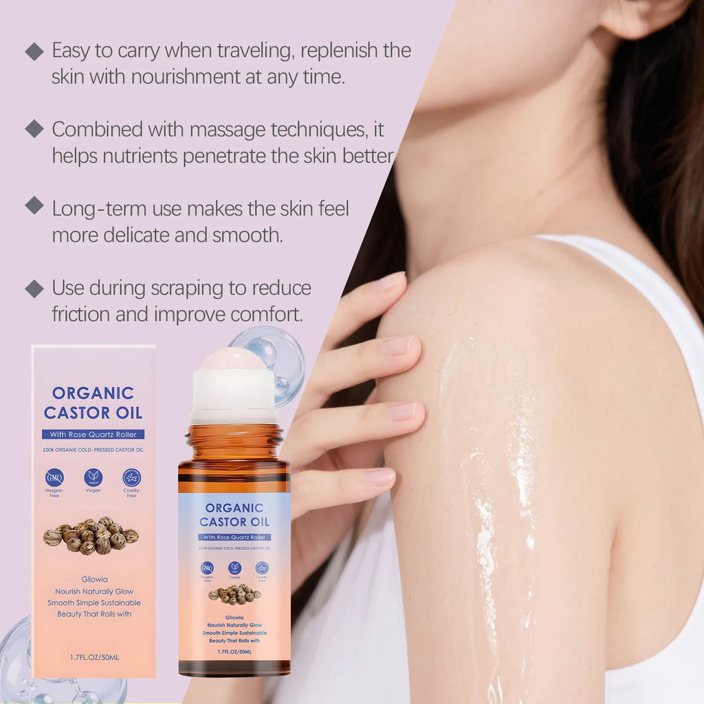 Organic Castor Oil Rose Quartz Roller Ball | 50ml