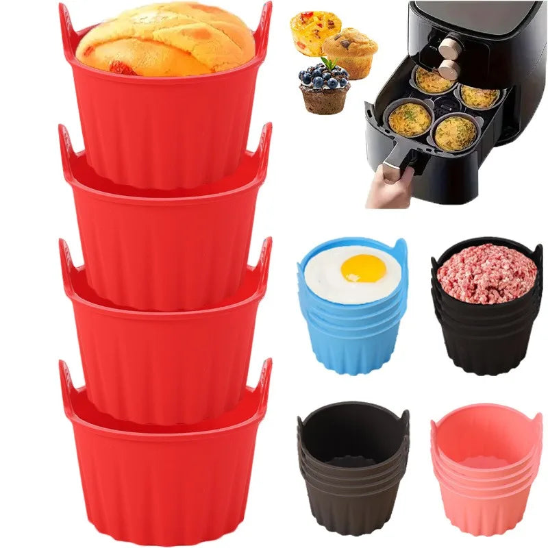 KEMORELA 4-Pack Silicone Ramekins – Air Fryer & Muffin Molds