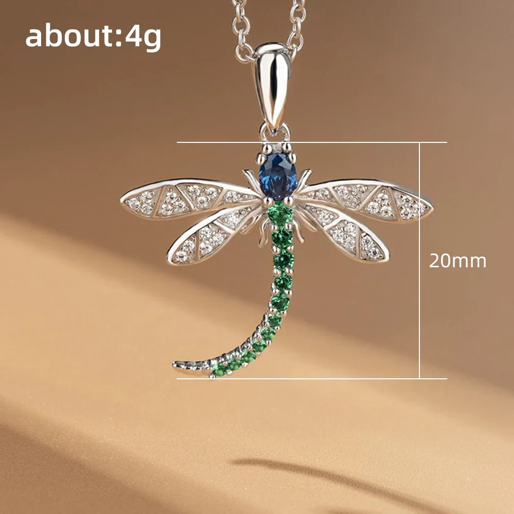 Huitan Colorful Dragonfly Pendant Necklace – CZ Stone Women