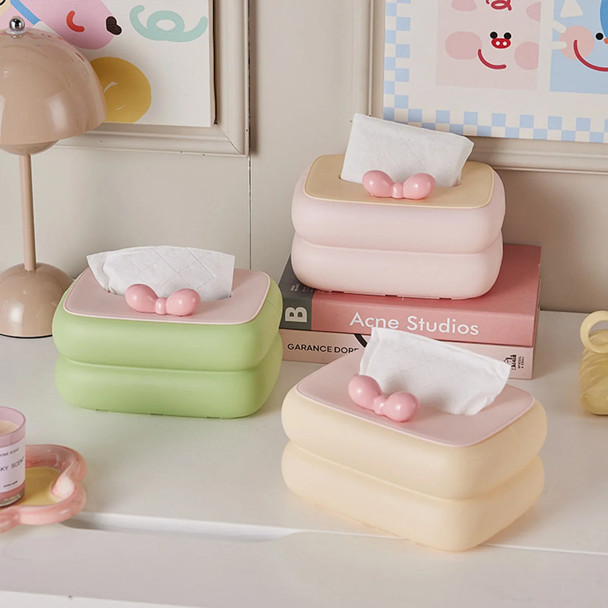 Candy Color Plastic Tissue Box Cover Holder for Desk & Bedroom