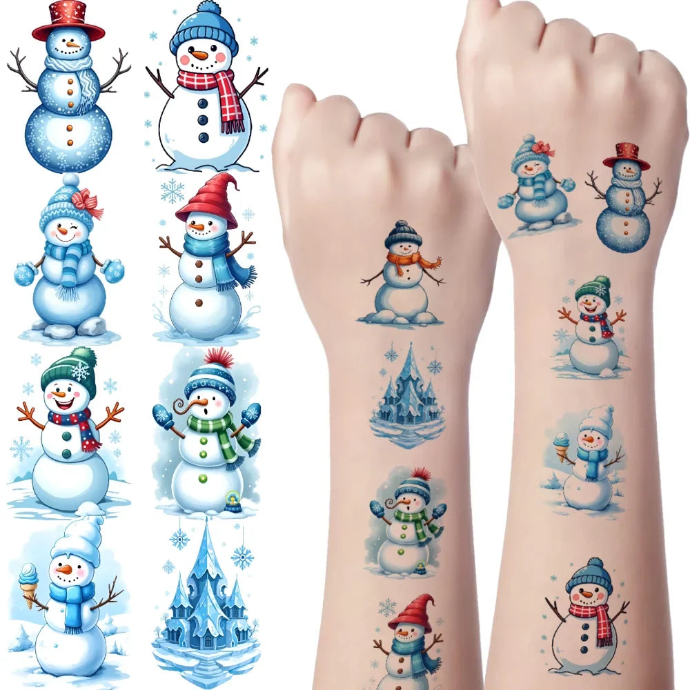 54pcs Winter Temporary Tattoos – Polar Bear, Snowman & Hearts