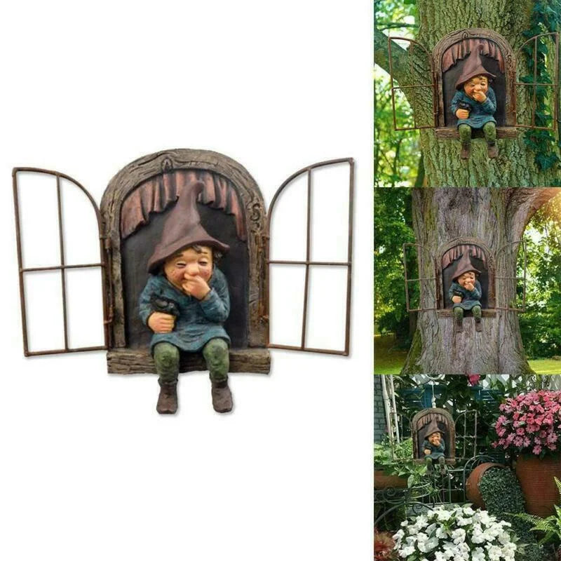 Naughty Garden Gnome Statue – Tree Hugger Elf Yard Decor