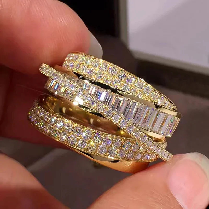 Huitan Gold CZ Pave Ring – Cubic Zirconia Engagement Jewelry