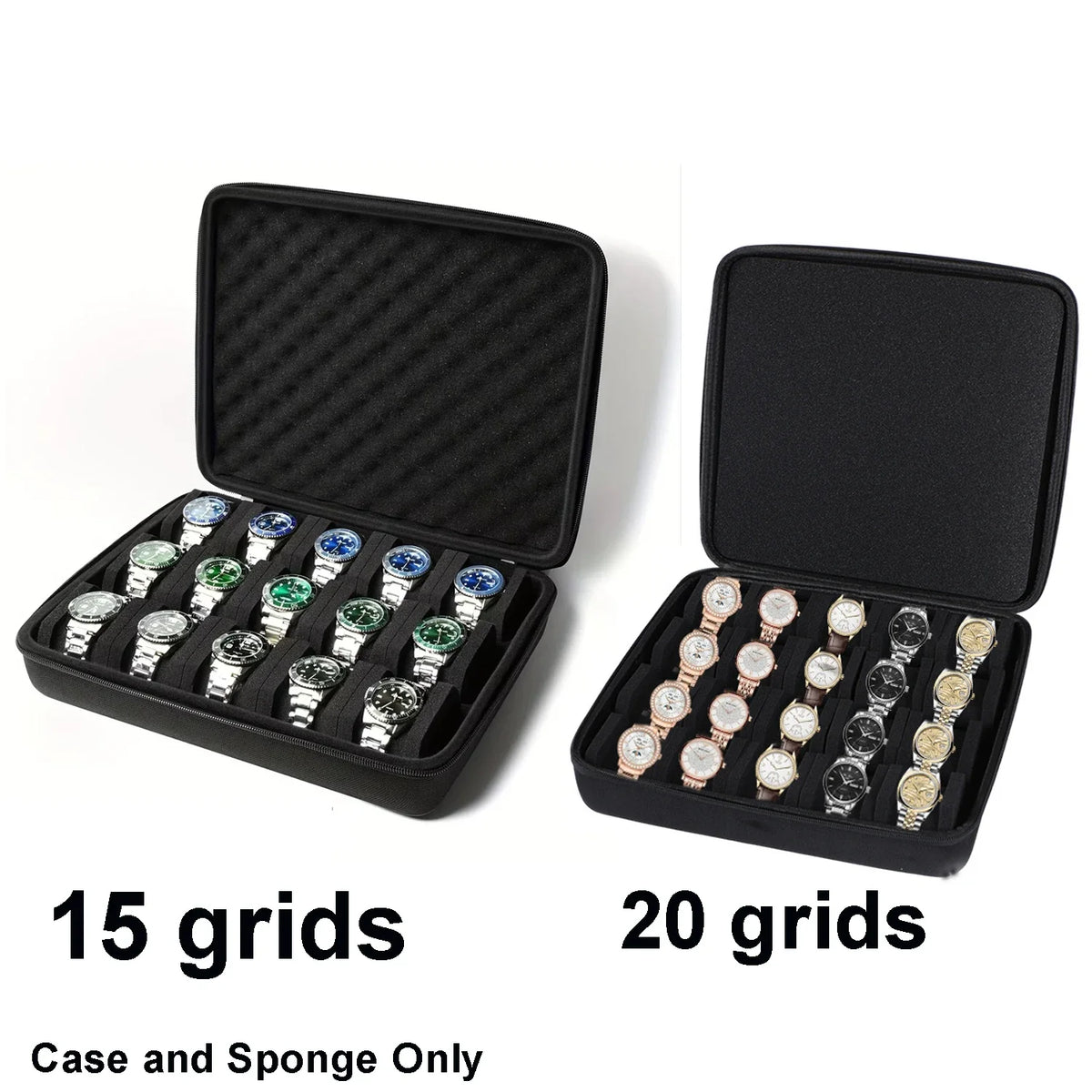 Hard-shell 15 Slots Watch Storage Organizer Case Carry Box Fit Large