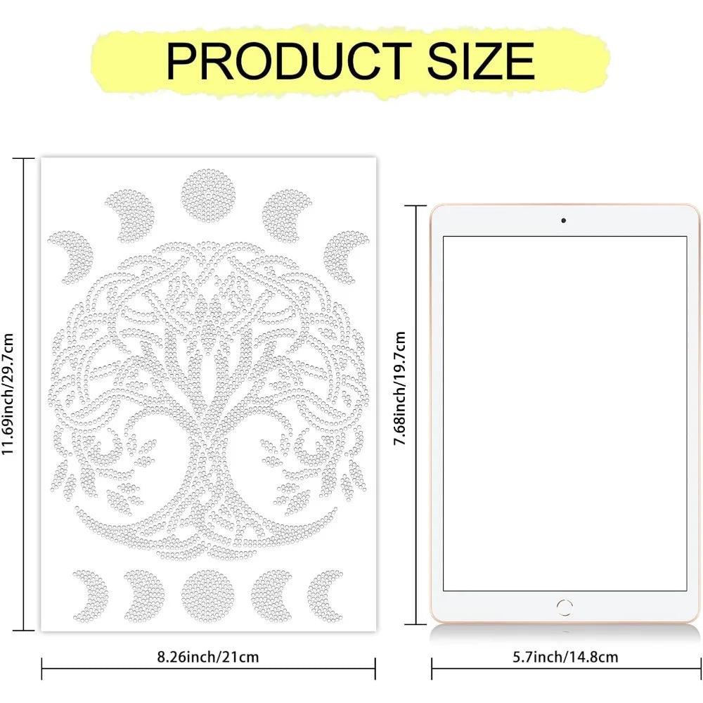 Tree of Life Rhinestone Iron-On Applique | Moon Phase Design