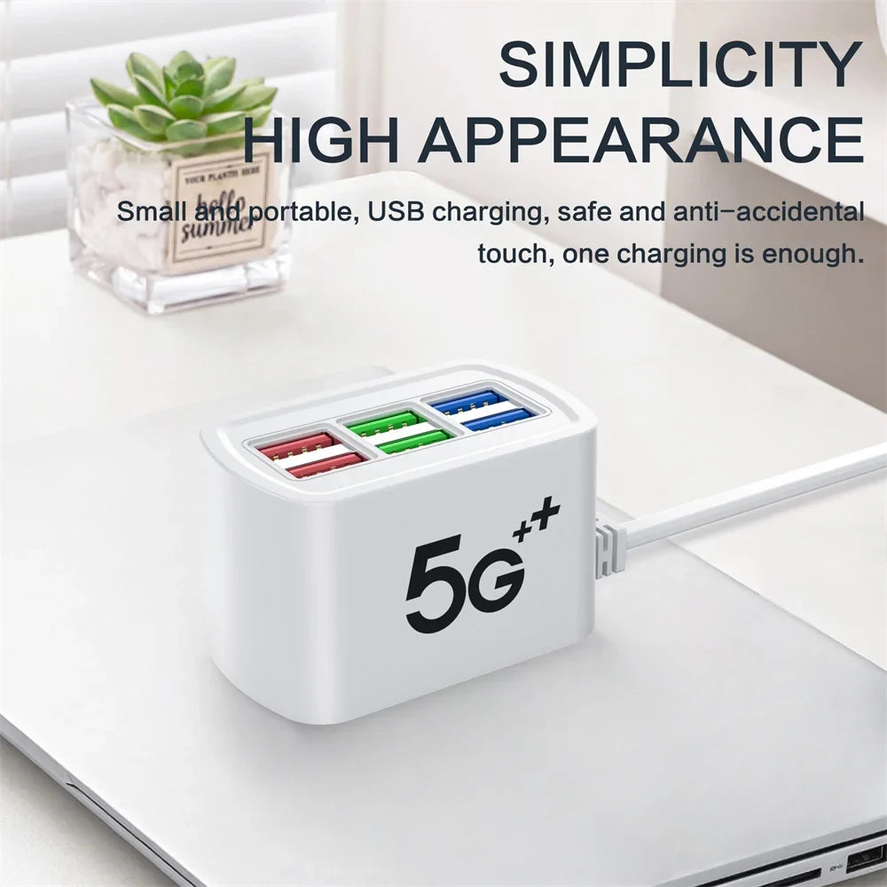 6-Port USB Fast Charger Power Strip | EU & US Plug, 15W