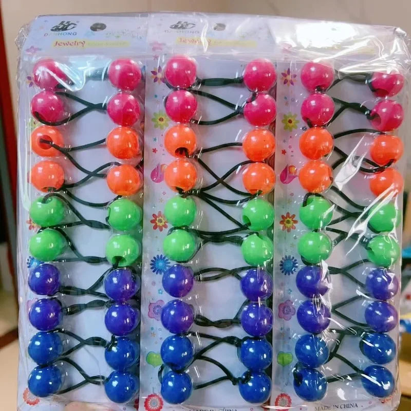 10pcs Elastic Ball Hair Ties for Girls | Colorful Beaded Bobbles
