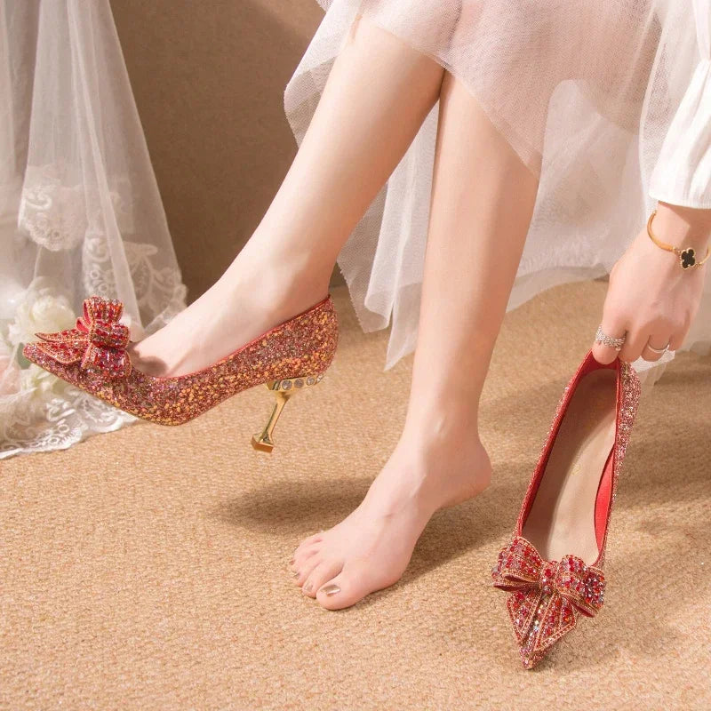 Women's Rhinestone High Heel Pumps – Bridal Wedding Party Shoes