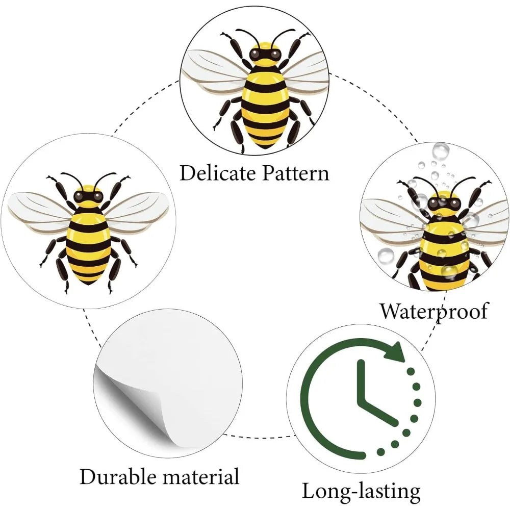 128Pcs Bee Round Stickers – Waterproof Self-Adhesive Cartoon Decals