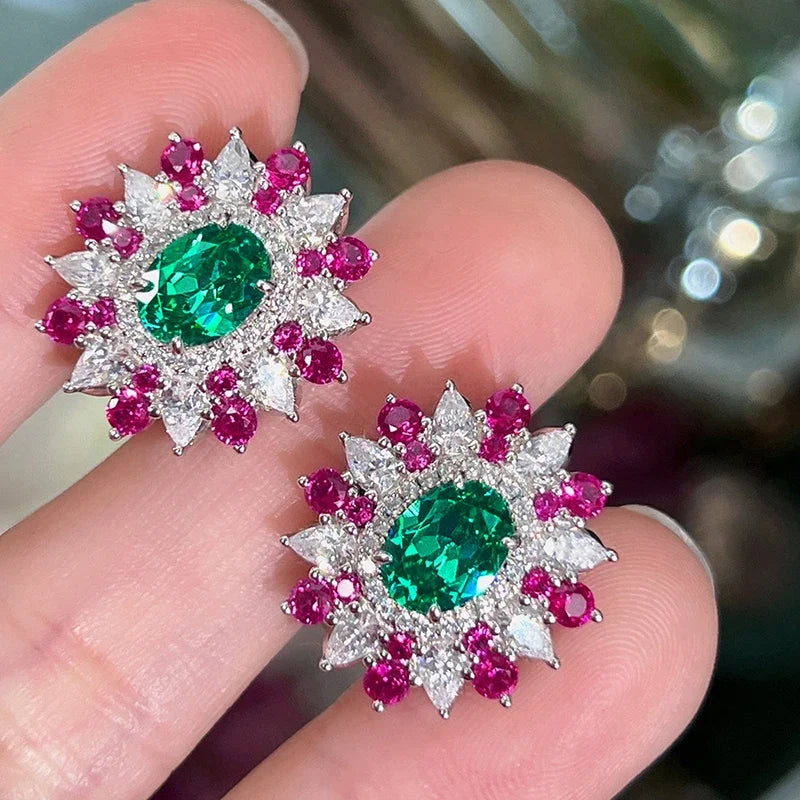 Huitan Colorful Cubic Zirconia Stud Earrings | Women's Fashion