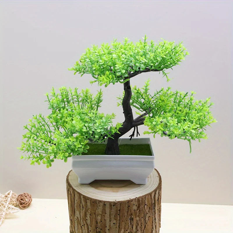 Artificial Pine Bonsai Tree – Plastic Green Plant Home Decor