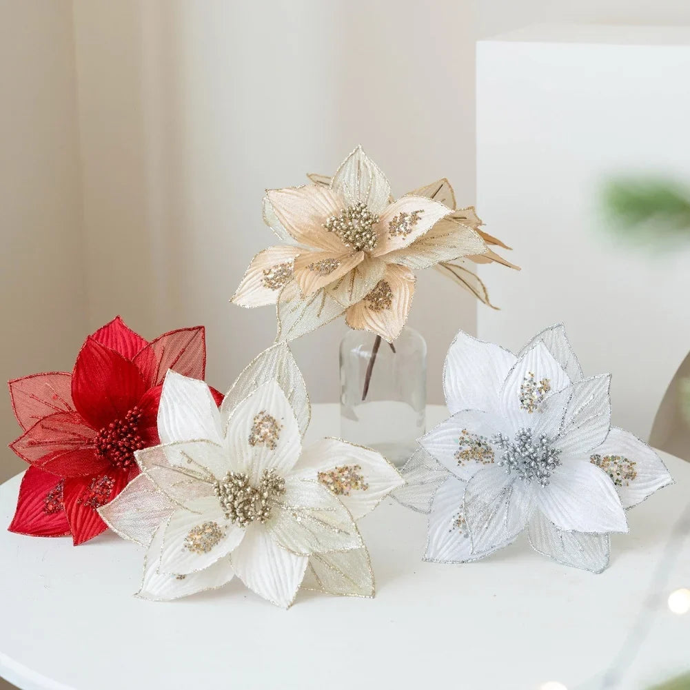 Glitter Magnolia Artificial Flowers | Flexible Stems 24cm