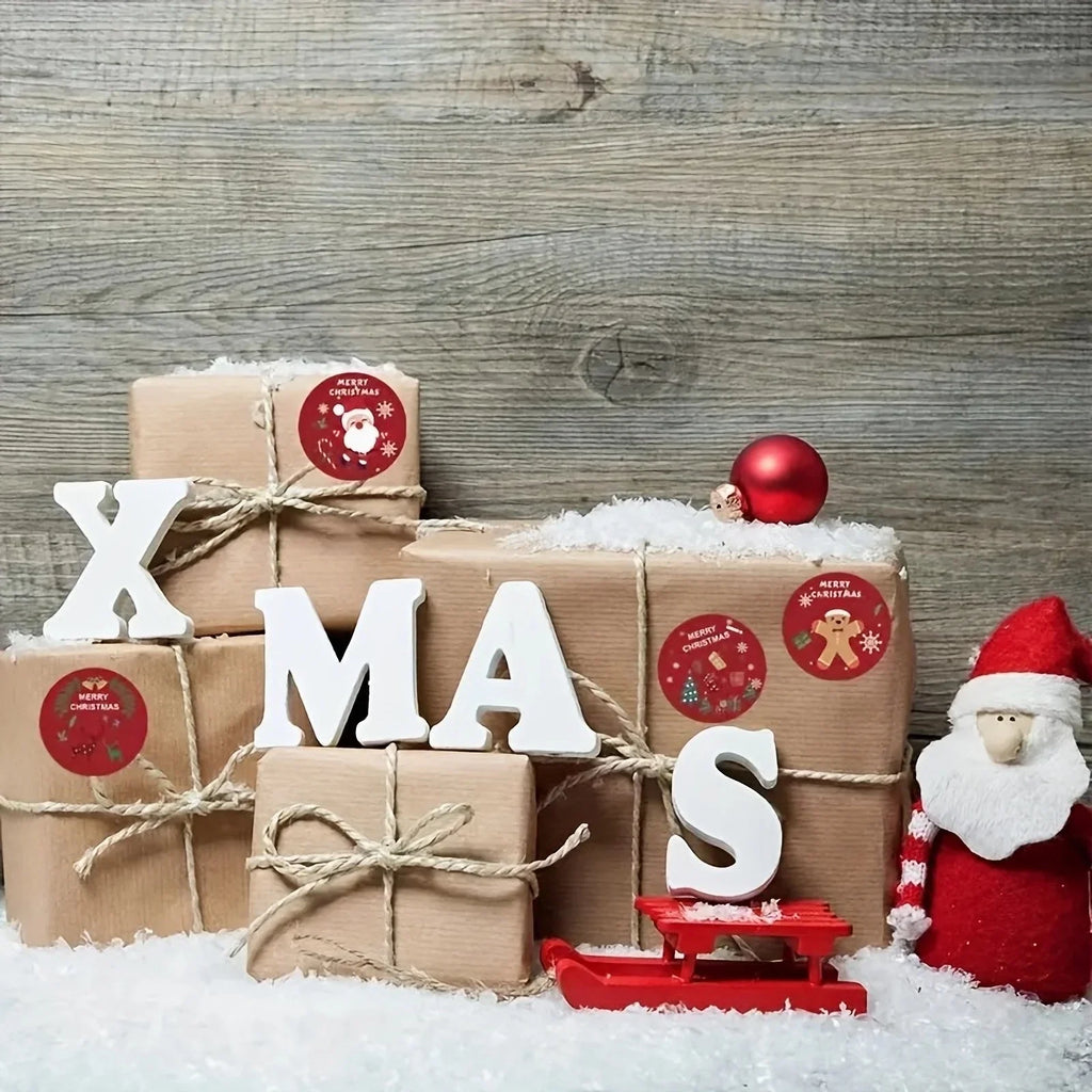 Roll Merry Christmas Stickers Themed Seal Label DIY Bake Wrap