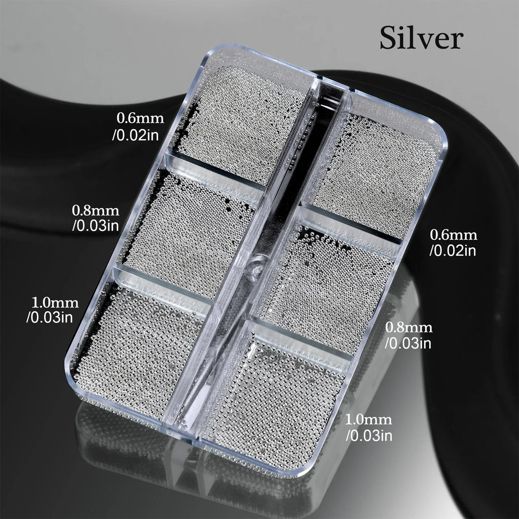 Steel Bead Nail Art Kit – 6-Grid Gold & Silver Manicure Charms