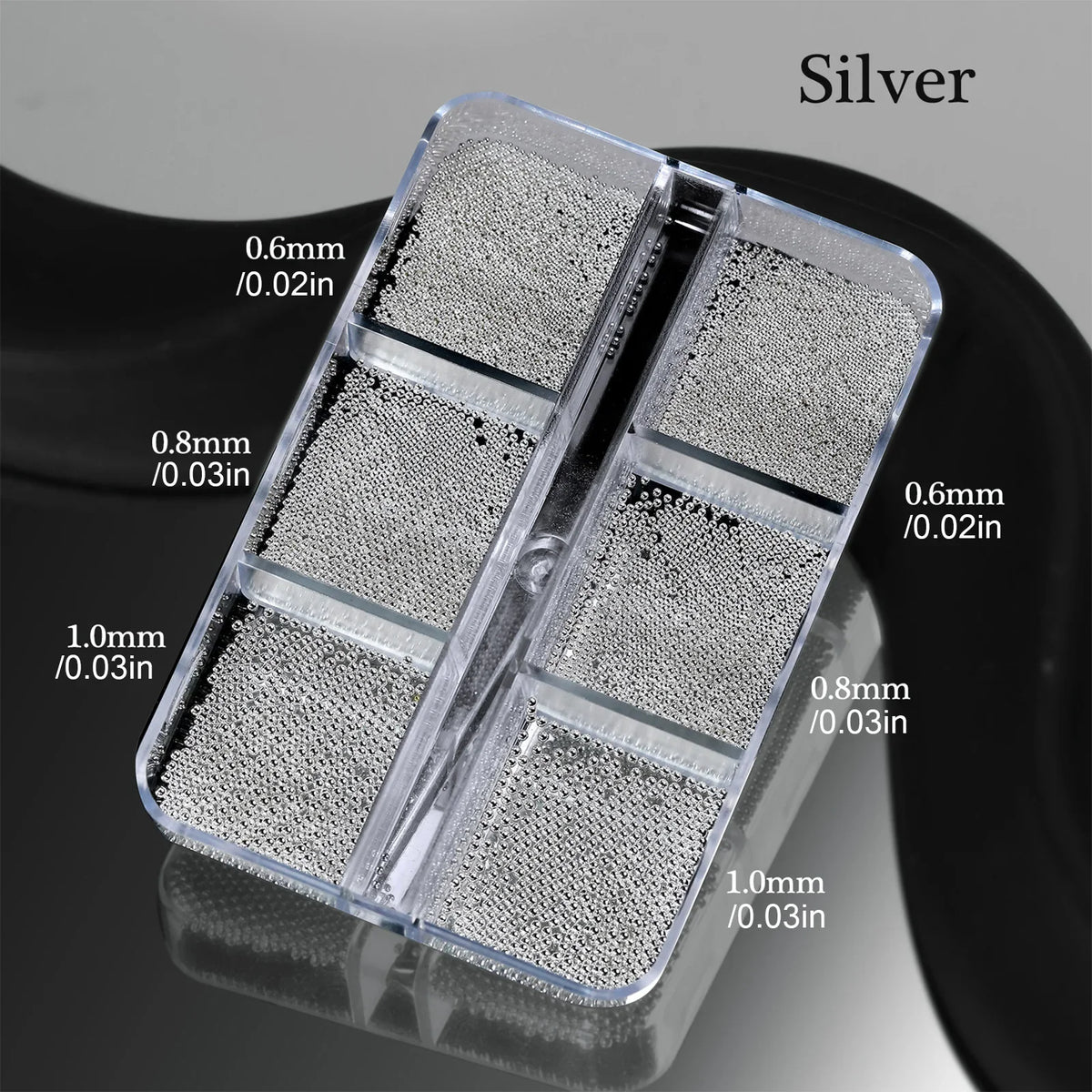Steel Bead Nail Art Kit – 6-Grid Gold & Silver Manicure Charms