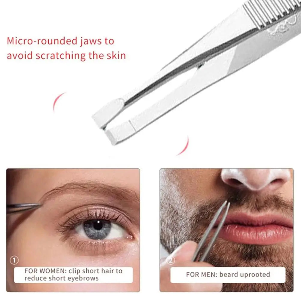 SADOER Stainless Steel Eyebrow Tweezers – Flat & Slant Tip