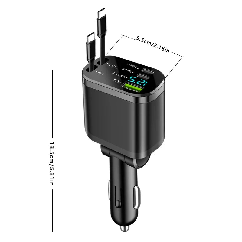 Elough 5-in-1 Retractable Car Charger – 30W Fast Charging