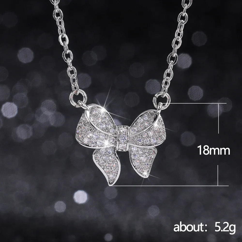 Huitan Dainty Bow Pendant Necklace | Cubic Zirconia Women