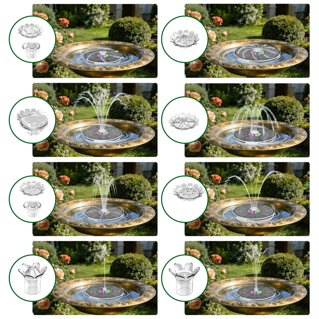 6.5W Solar Bird Bath Fountain Pump – LED Lights & Battery