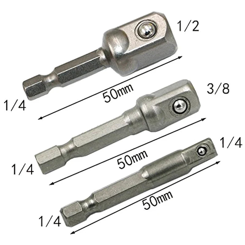 Drill Socket Adapter Impact Extension Bits Bar 1 4 3 8 2 Hex Shank