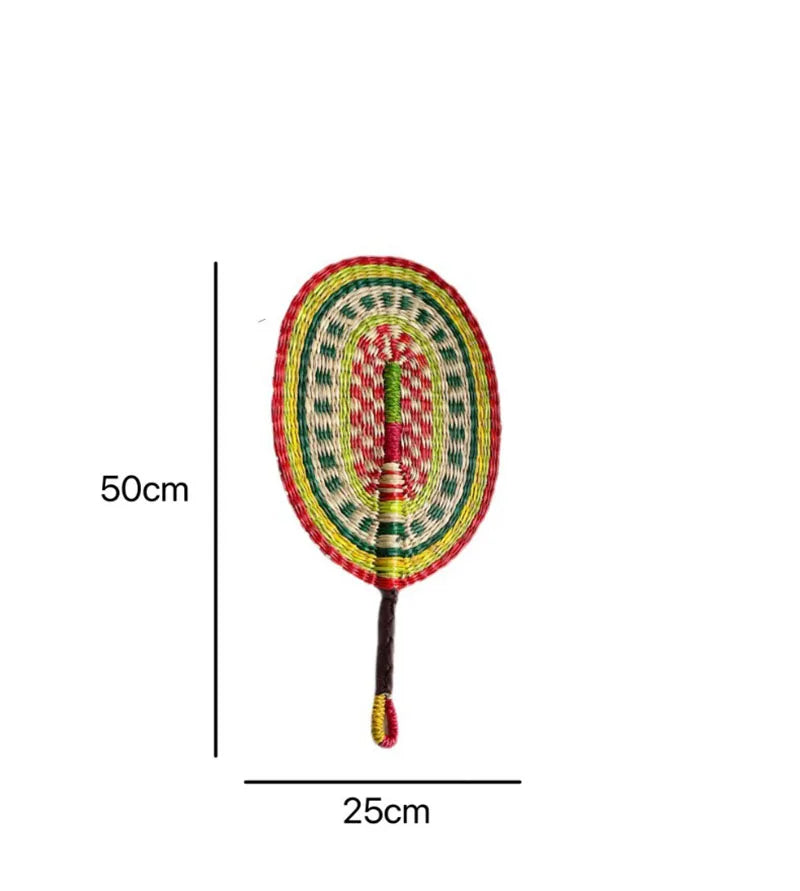 Woven Straw Fan Summer Cooling Grass Handwoven Handmade Nordic