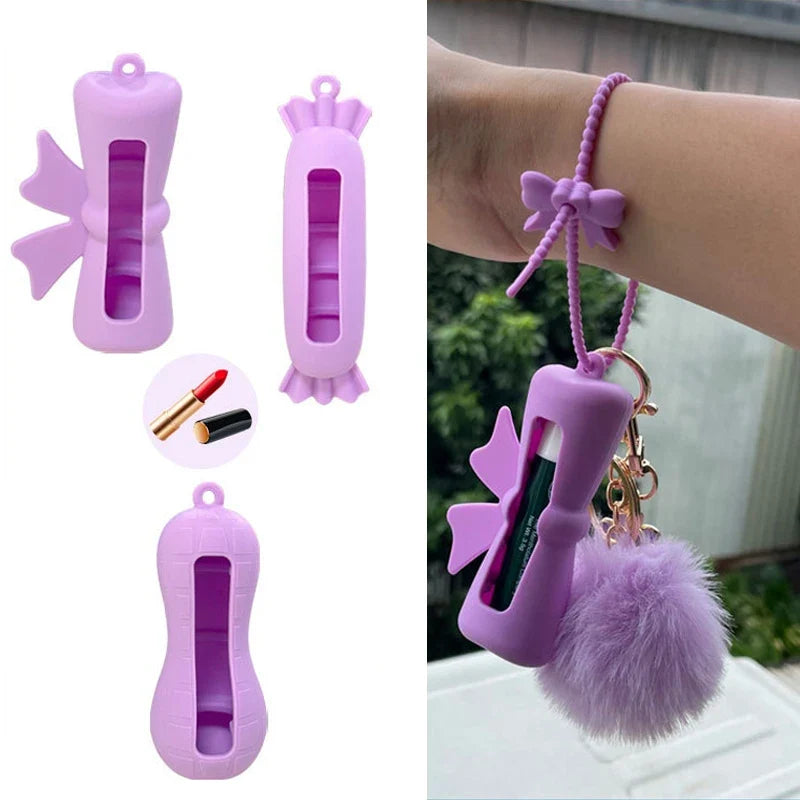 Silicone Lipstick Holder Keychain | Peanut Shape Lip Balm Cover