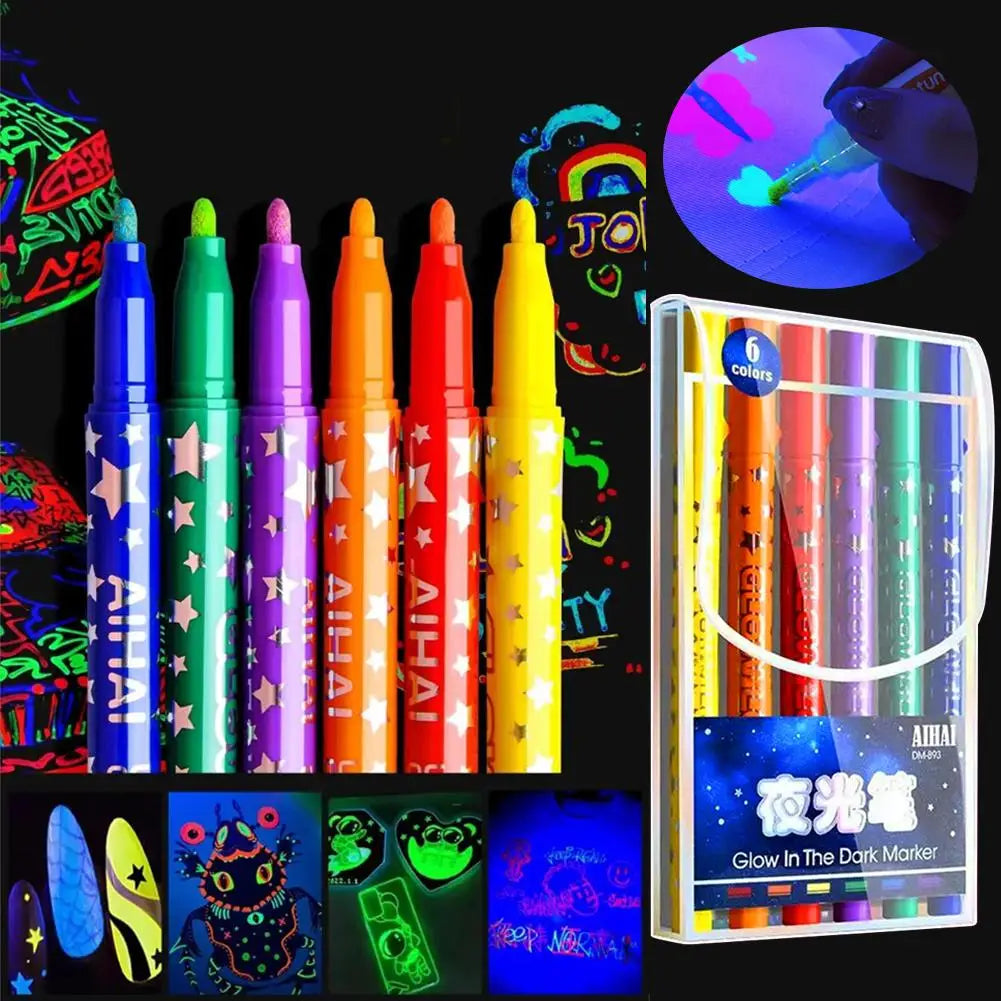 6-Color Glow in the Dark Neon Marker Pens | DIY Art & Crafts